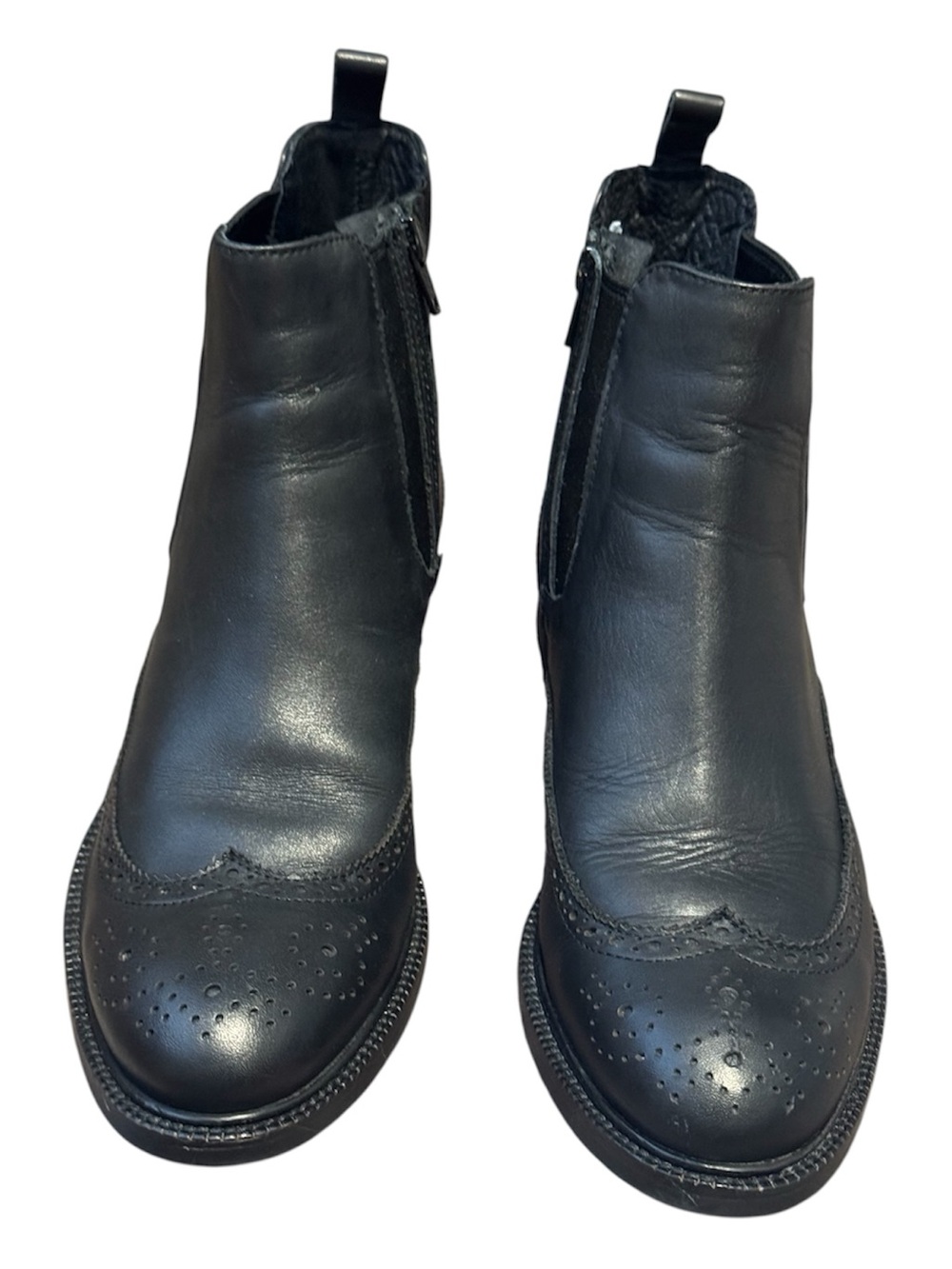 Jeffrey Campbell Women’s Edmone Black Leather Wingtip Ankle Boots Size 7.5